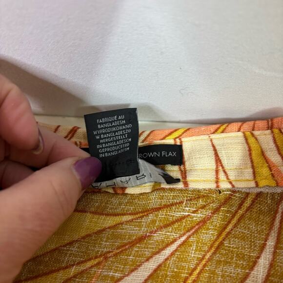 Tahari 100% Linen Yellow, Green, Cream Tropical Leaf Print Shirt Size XL X0479 - Picture 8 of 9